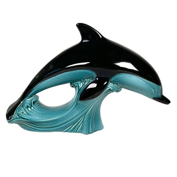 Poole Pottery Dolphin Figurine Large 11 ” Vtg 60’s Mid Century Modern Teal Black - Picture 3 of 7